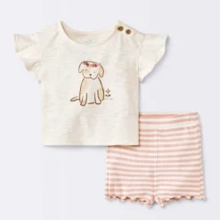 Baby Girls' 2pc Dog Floral T-Shirt Shirt & Bike Shorts Set - Cloud Island™ Cream -Cloud Island Outlet Store GUEST 081f2d01 d6fb 40cd 8283 10e5f9d637df