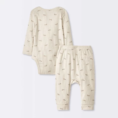 Baby 2pc Weiner Dogs Wide Ribbed Top & Bottom Set - Cloud Island™ Khaki 1 Baby 2pc Weiner Dogs Wide Ribbed Top & Bottom Set - Cloud Island™ Khaki