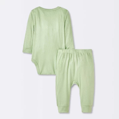 Baby 2pc Neutral Pointelle Top & Bottom Set - Cloud Island™ Green 1 Baby 2pc Neutral Pointelle Top & Bottom Set - Cloud Island™ Green