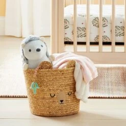 Cloud Island Outlet Store 14 Braided Water Hyacinth Tapered Floor Basket Sleepy Bear - Cloud Island™