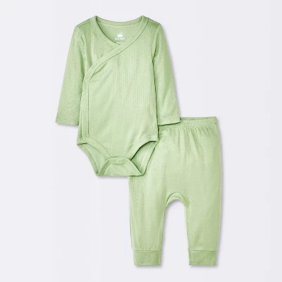 Baby 2pc Neutral Pointelle Top & Bottom Set - Cloud Island™ Green 4 Baby 2pc Neutral Pointelle Top & Bottom Set - Cloud Island™ Green - Image 4
