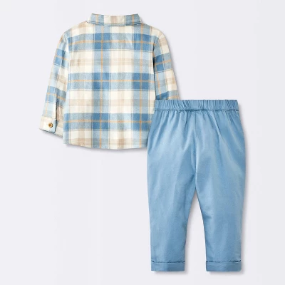 Baby Boys' Flannel Button-Down Top & Pants Set - Cloud Island™ Blue 1 Baby Boys' Flannel Button-Down Top & Pants Set - Cloud Island™ Blue