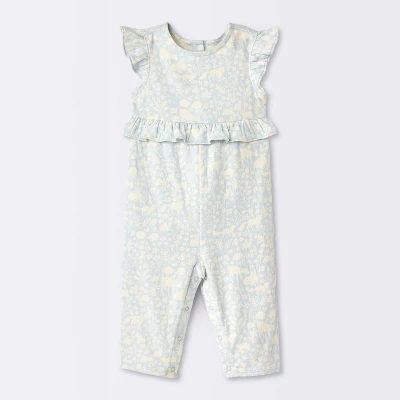 Baby Girls' Long Leg Floral Romper - Cloud Island™ Blue 4 Baby Girls' Long Leg Floral Romper - Cloud Island™ Blue - Image 4