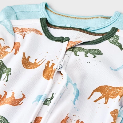 Baby Boys' 2pk Safari Animals Zip Romper - Cloud Island™ 2 Baby Boys' 2pk Safari Animals Zip Romper - Cloud Island™ - Image 2