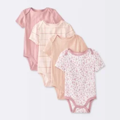Baby Girls' 4pk Floral Short Sleeve Bodysuits - Cloud Island™ Peach/Pink -Cloud Island Outlet Store GUEST 46bde8b5 8241 40ed a67a 55ebda63ac21