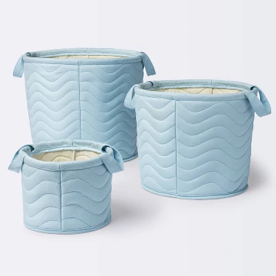 Quilted Fabric Medium Round Storage Basket - Blue - Cloud Island™ 3 Quilted Fabric Medium Round Storage Basket - Blue - Cloud Island™ - Image 3
