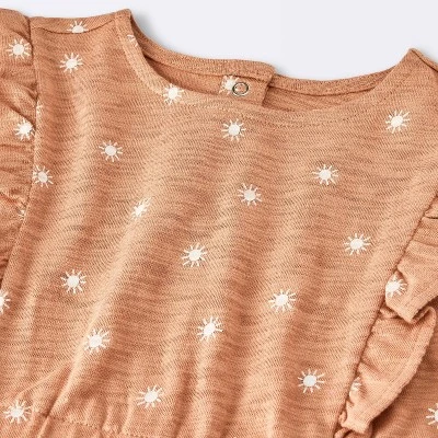 Baby Girls' Sun Stamps Printed Ruffle Romper - Cloud Island™ Tan 2 Baby Girls' Sun Stamps Printed Ruffle Romper - Cloud Island™ Tan - Image 2