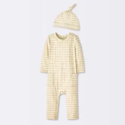 Baby Jacquard Checkered Romper & Hat - Cloud Island™ Tan -Cloud Island Outlet Store GUEST 7757c850 658c 4c05 be03 218cf0cd0713