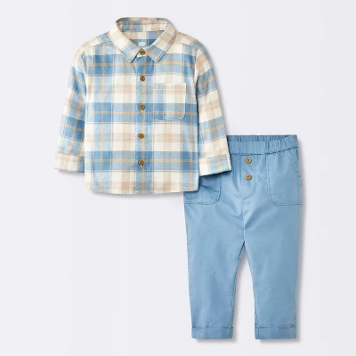 Baby Boys' Flannel Button-Down Top & Pants Set - Cloud Island™ Blue 4 Baby Boys' Flannel Button-Down Top & Pants Set - Cloud Island™ Blue - Image 4