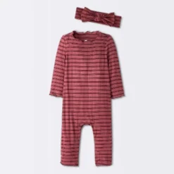 Baby Girls' Jacquard Checkered Romper & Headband - Cloud Island™ Burgundy -Cloud Island Outlet Store GUEST a0dd66a9 c466 4e17 a8bb cb8facc9e539