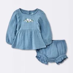 Baby Girls' 2pc Embroidered Floral Gauze Top & Bottom Set - Cloud Island™ Blue -Cloud Island Outlet Store GUEST a19cd717 246f 4f5b 93ad c40a91923bbb