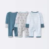 Baby Boys' 3pk Basic Romper - Cloud Island™ Sky Blue Preemie