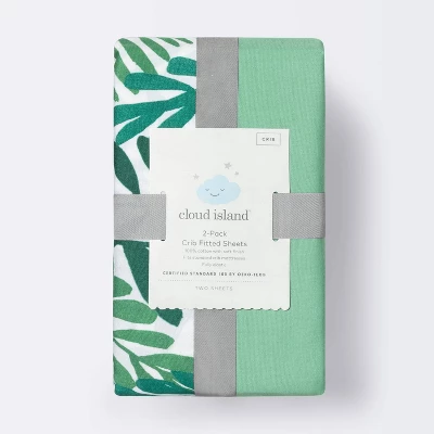 Crib Fitted Sheets Ferms And Solid Green - Cloud Island™ Green 2pk 2 Crib Fitted Sheets Ferms And Solid Green - Cloud Island™ Green 2pk - Image 2