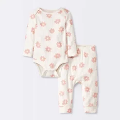 Baby 2pc Floral Wide Ribbed Top & Bottom Set - Cloud Island™ Cream -Cloud Island Outlet Store GUEST ec0de7be 7c6a 488d 9e19 38aedabc4464