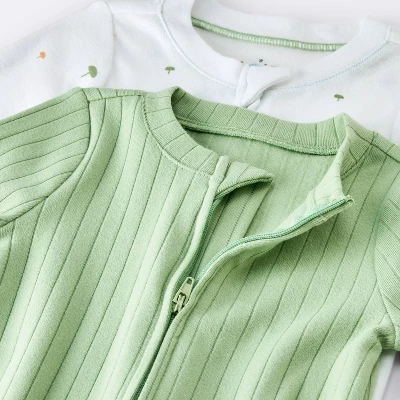 Baby 2pk Cozy Wide Ribbed Mushrooms Sleep N' Play - Cloud Island™ Green 2 Baby 2pk Cozy Wide Ribbed Mushrooms Sleep N' Play - Cloud Island™ Green - Image 2